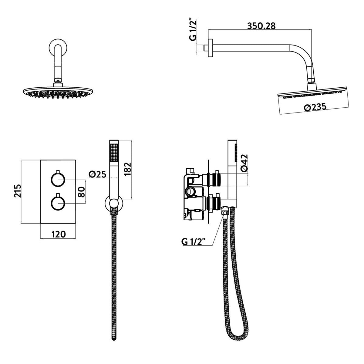 Amara Runswick Round Wall Mounted Shower Set in Black