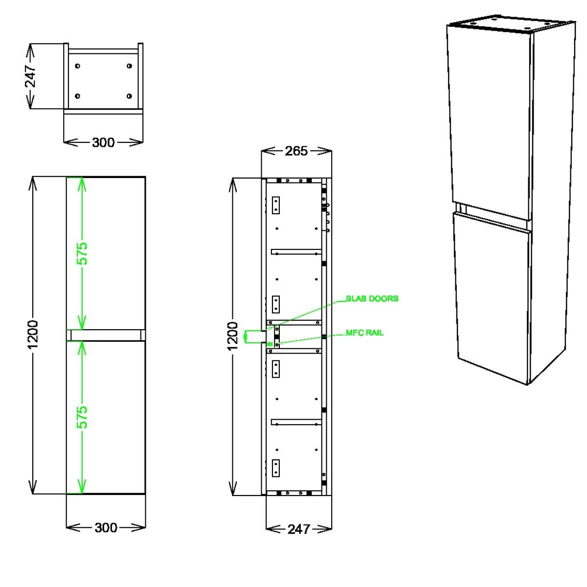 AM00117 - Amara Reeth Tall Wall Mounted Bathroom Cupboard in Reed Green - Coa Living