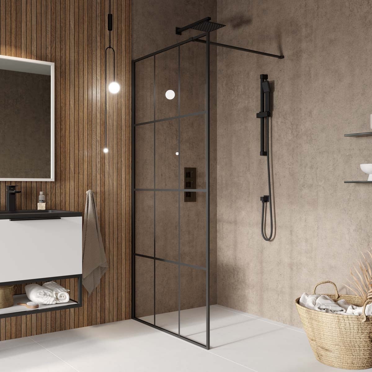 AM00141 - Amara Malton Grid Wetroom Screen in Matt Black - Coa Living