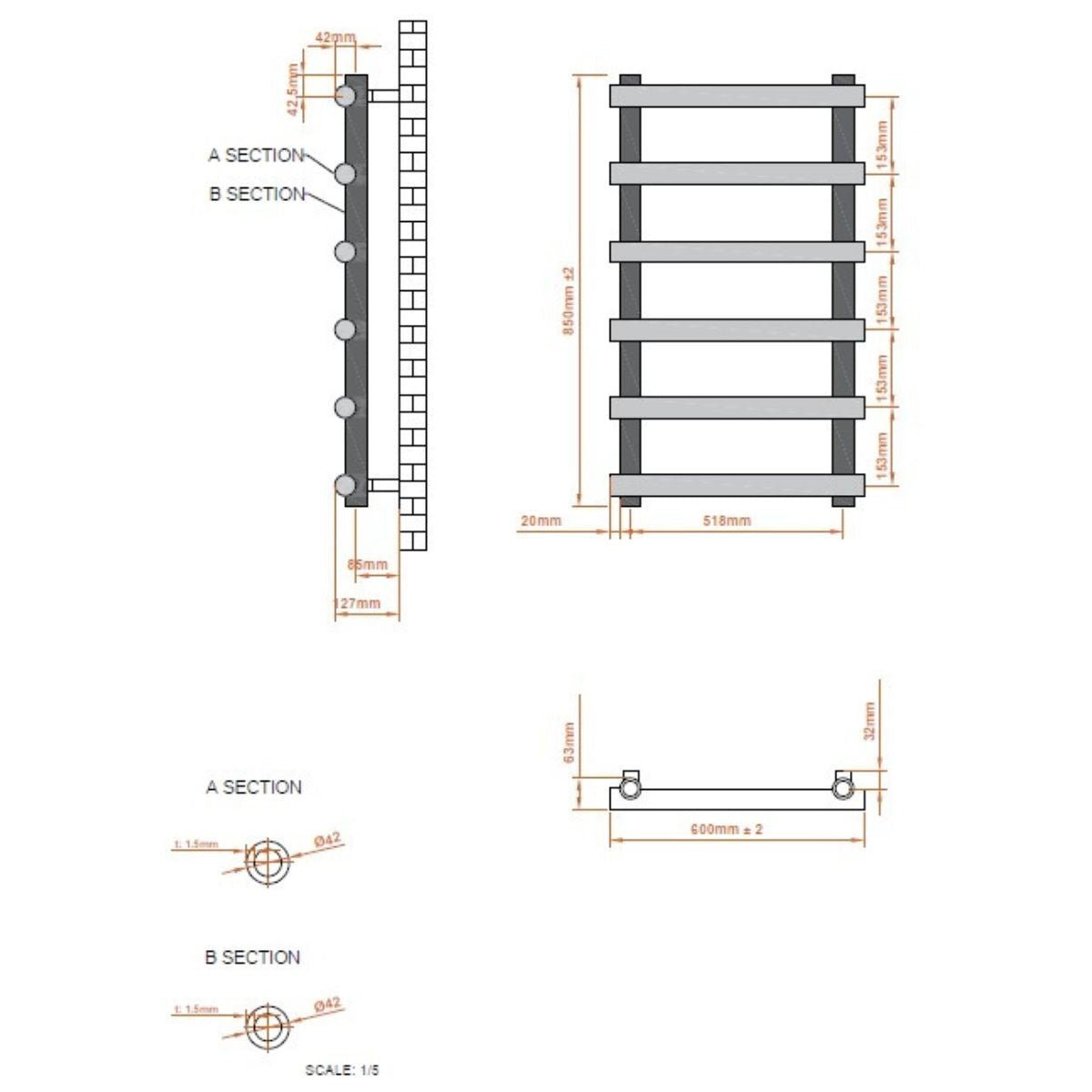 AM00338 - Amara Pudding Central Heating Towel Rail in Anthracite - Coa Living