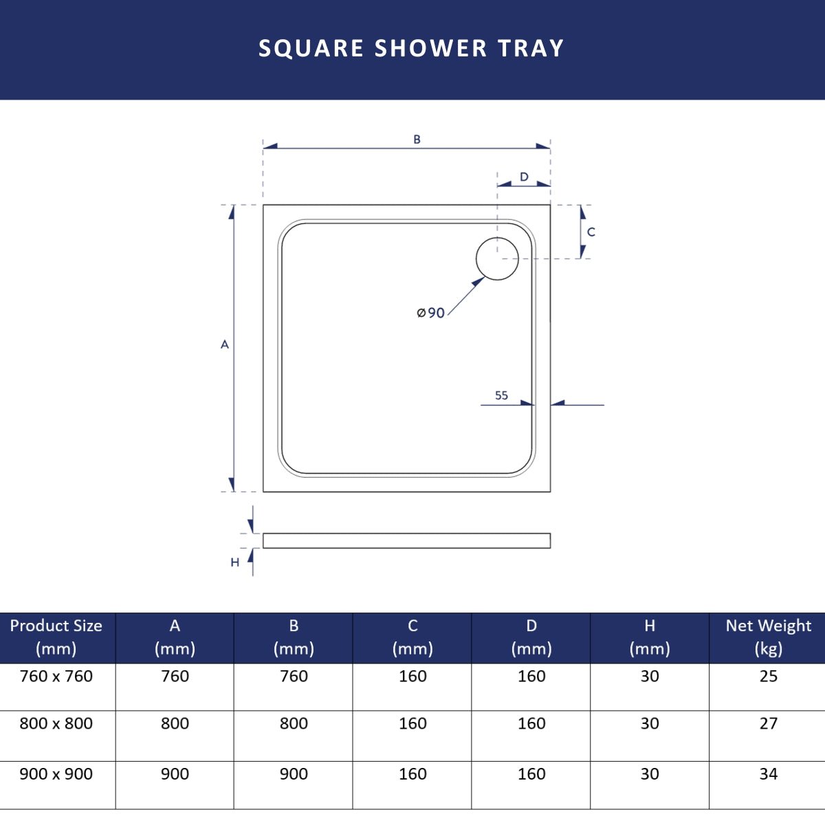 AM00530 - Amara Square Shower Tray - Coa Living