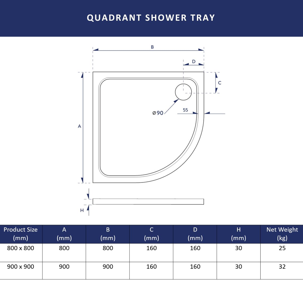 AM00541 - Amara Quadrant Shower Tray - Coa Living