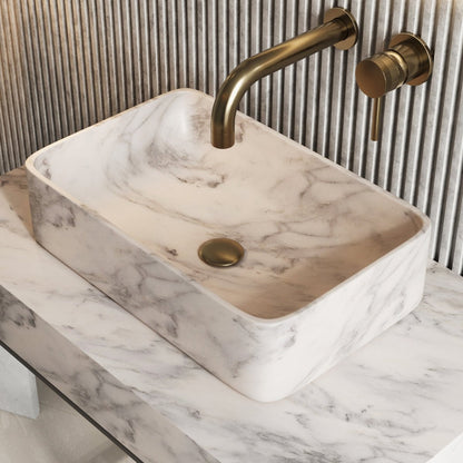 AM00674 - Amara Staithes Rectangular Marble Countertop Basin in Arabescato White - Coa Living