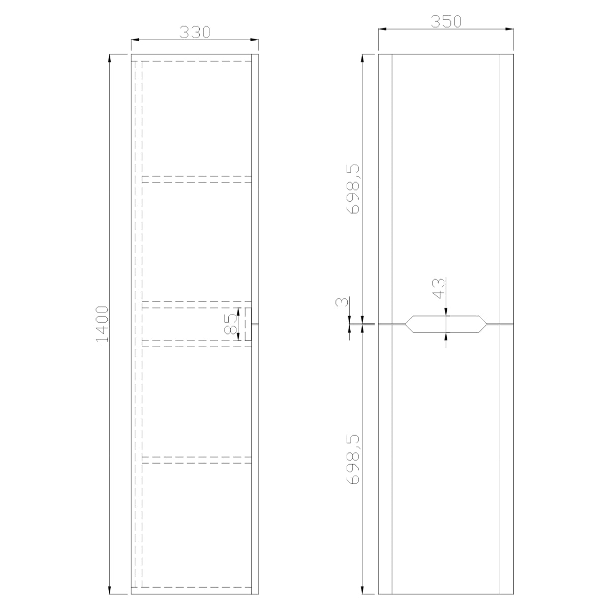 AM00826 - Amara Sawley Tall Wall Mounted Bathroom Cupboard in High Gloss White - Coa Living