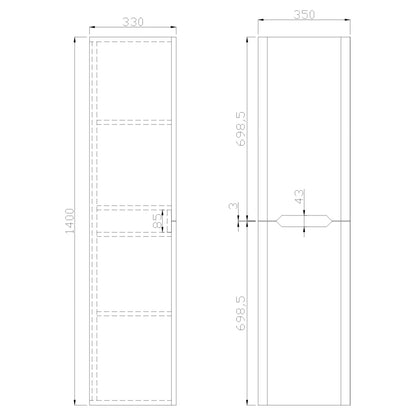 AM00826 - Amara Sawley Tall Wall Mounted Bathroom Cupboard in High Gloss White - Coa Living