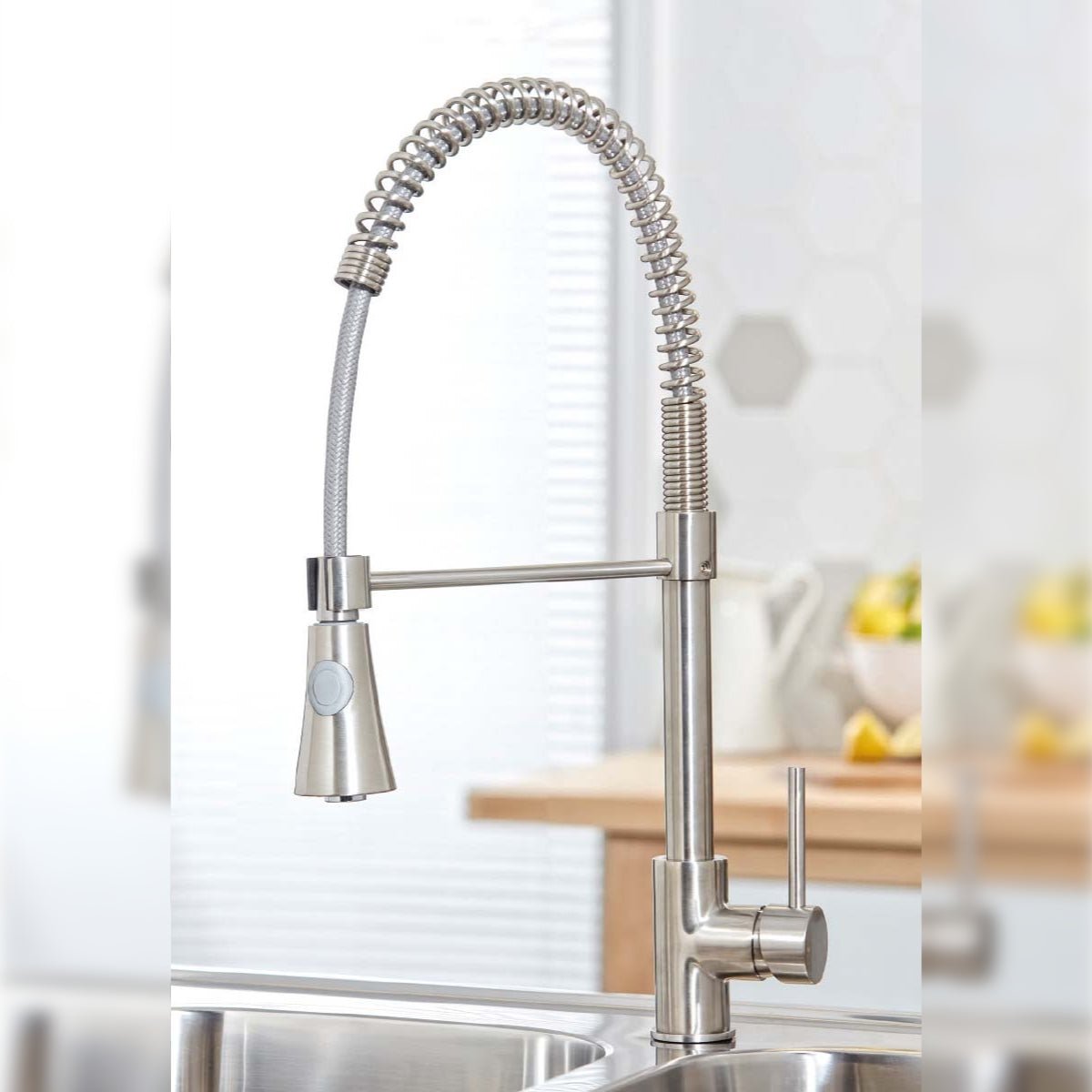 AM00843 - Amara Dacre Flexible Hose Kitchen Tap in Brushed Nickel - Coa Living