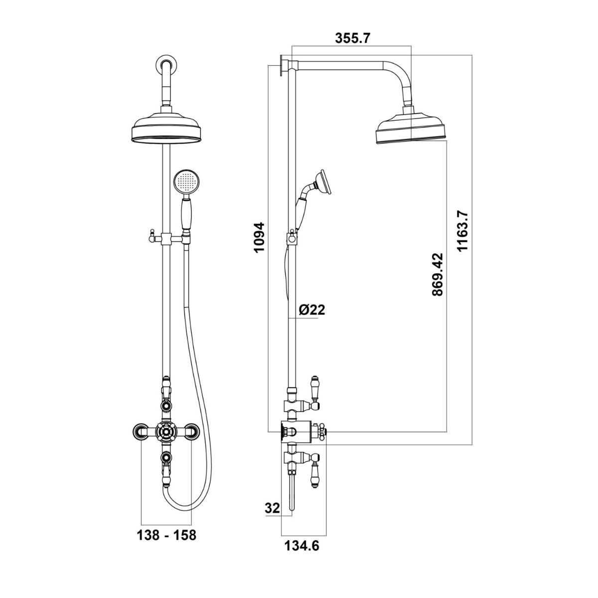 AM00890 - Amara Middleham Rigid Riser Shower with Handset in Chrome - Coa Living