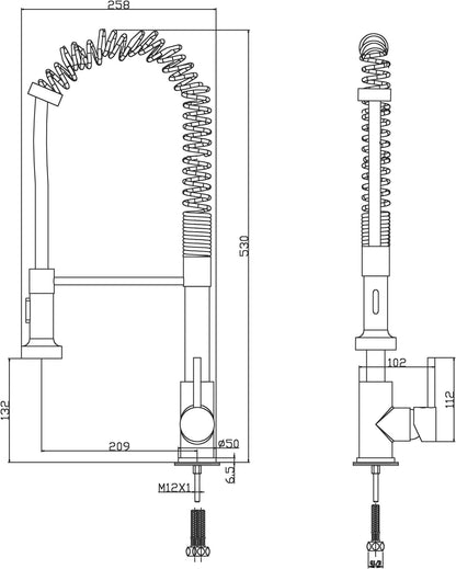 AM02129 - Amara Bathrooms Kilburn Pull Out Kitchen Sink Mixer Chrome - Coa Living