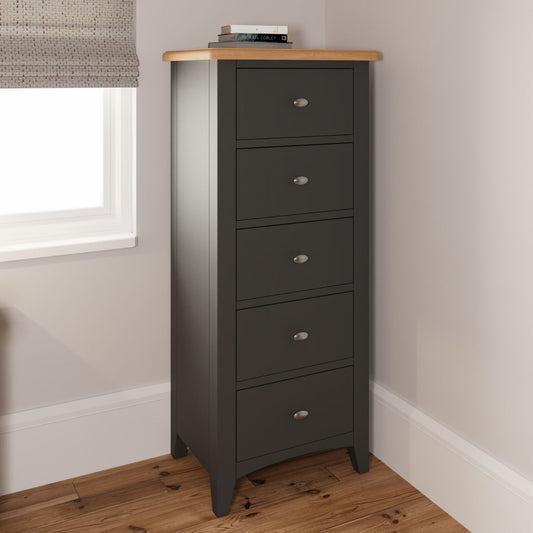 GA Bedroom Grey 5 Drawer Narrow Chest