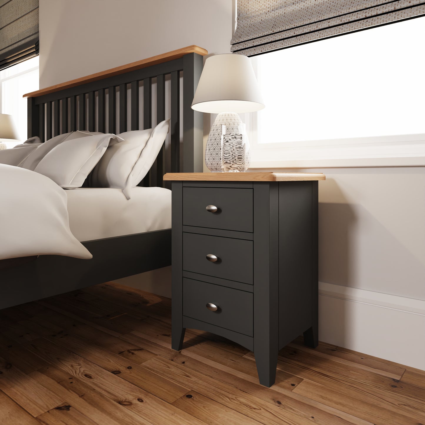 GA Bedroom Grey 3 Drawer Bedside