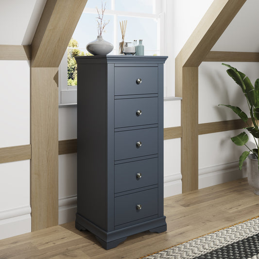 SW Bedroom - Midnight Grey 5 Drawer Narrow Chest