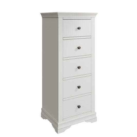 SW Bedroom - White 5 Drawer Narrow Chest