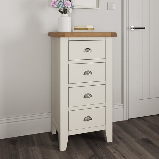 TT Bedroom-White 4 Drawer Narrow Chest